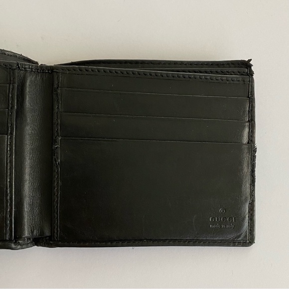Gucci Made in Italy Black Leather Silver Interlock G Logo Bi-fold Men's Wallet - Picture 5 of 13
